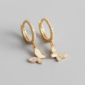 NEW 925 STERLING SILVER BUTTERFLY HOOP EARRINGS, NICE EARRINGS, CUTE EARRINGS